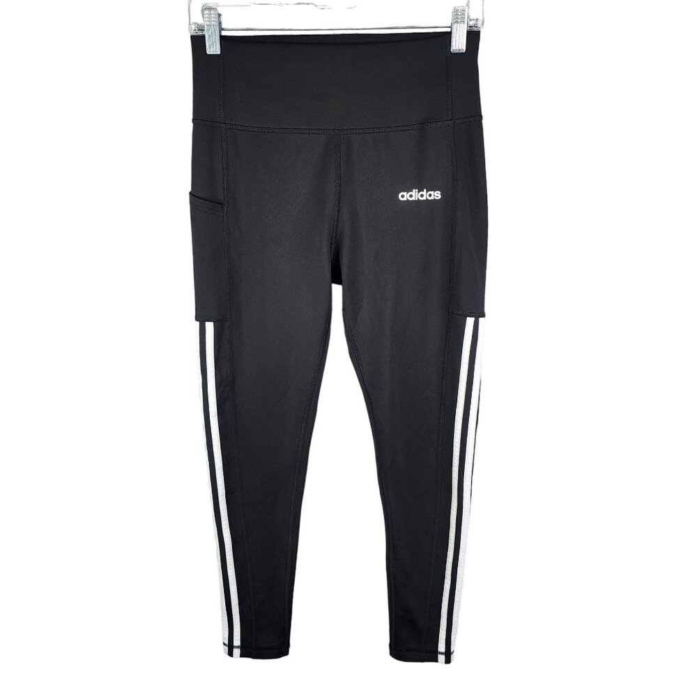 Womens Black Adidas Climalite Leggings w/ White Stripes Stretchy Activewear M